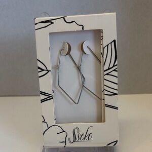 Sseko Silver African Geometric Drop Earrings